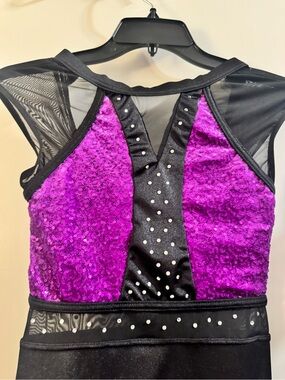 Purple Sequin & Black Mesh unitard dance costume  child large